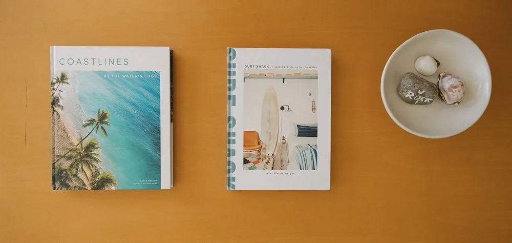 Coastal books on the coffee table
